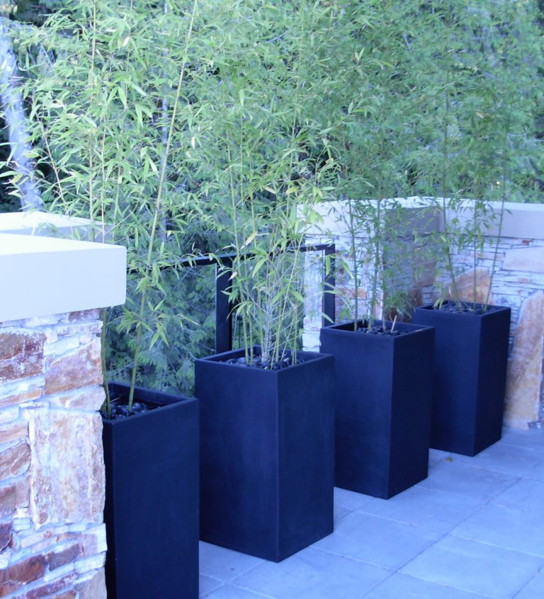Tall cube planters installed at a Whistler residence, perfect for withstanding mountain weather conditions.
